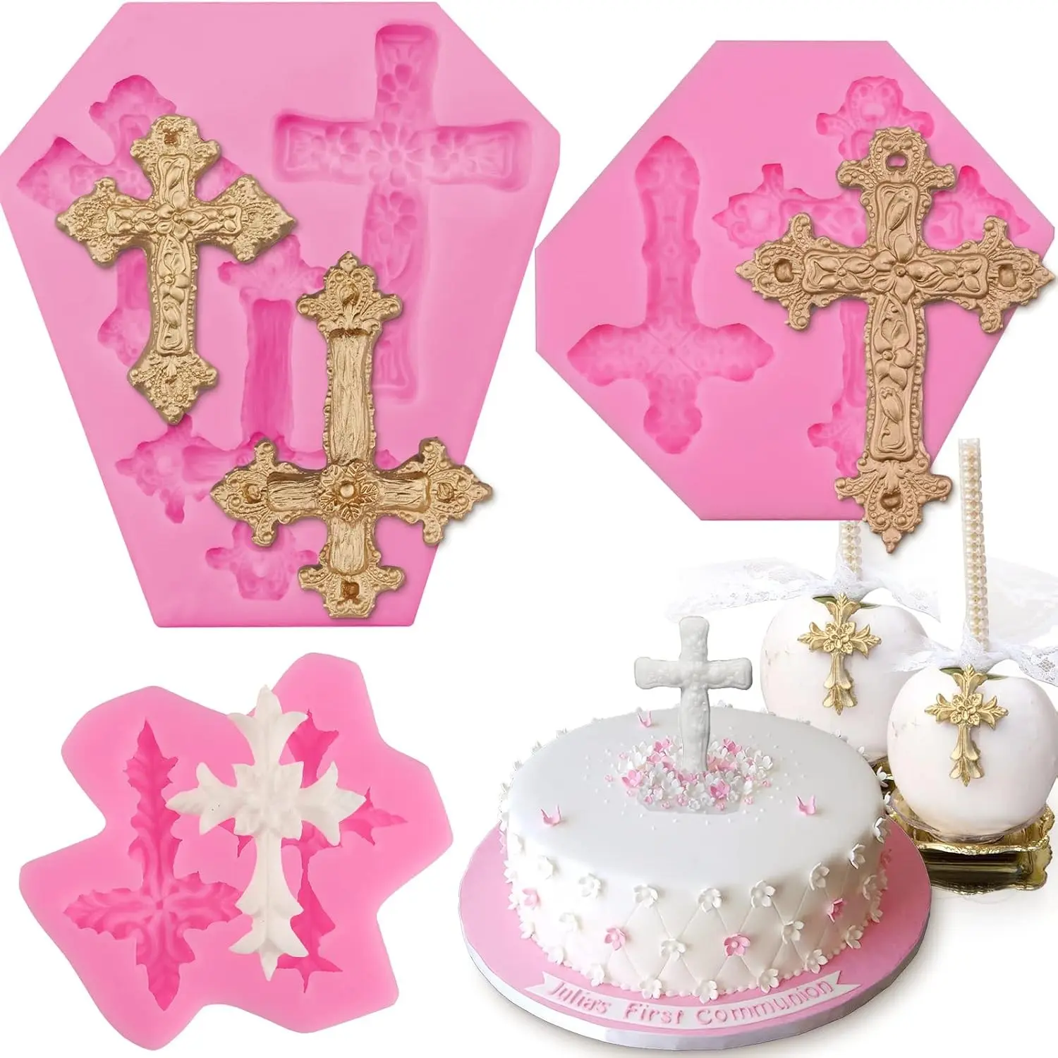 3 Pcs Cross Silicone Molds for Chocolate, Fondant, Candy Making