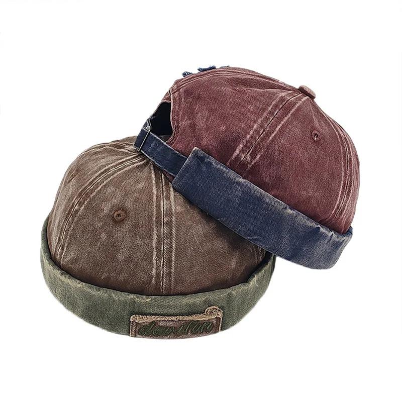 Unisex Washed Color Brimless Caps Without Visor Star Splicing Docker Cap Letter Adjustable Beanie Hat Vintage Style Hip Hop Hats