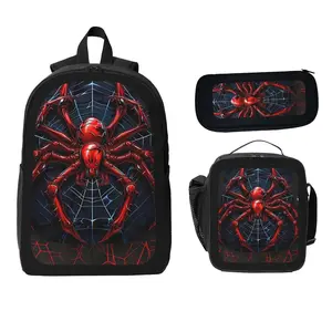 Spider Web Backpack With Lunch Box Pencil Case 3 In 1 For Boy Girl Teen Schoolbag Lightweight Large Capacity 600D Oxford Cloth Adjustable Straps Comfortable Mesh Back Cushioning backpack goals