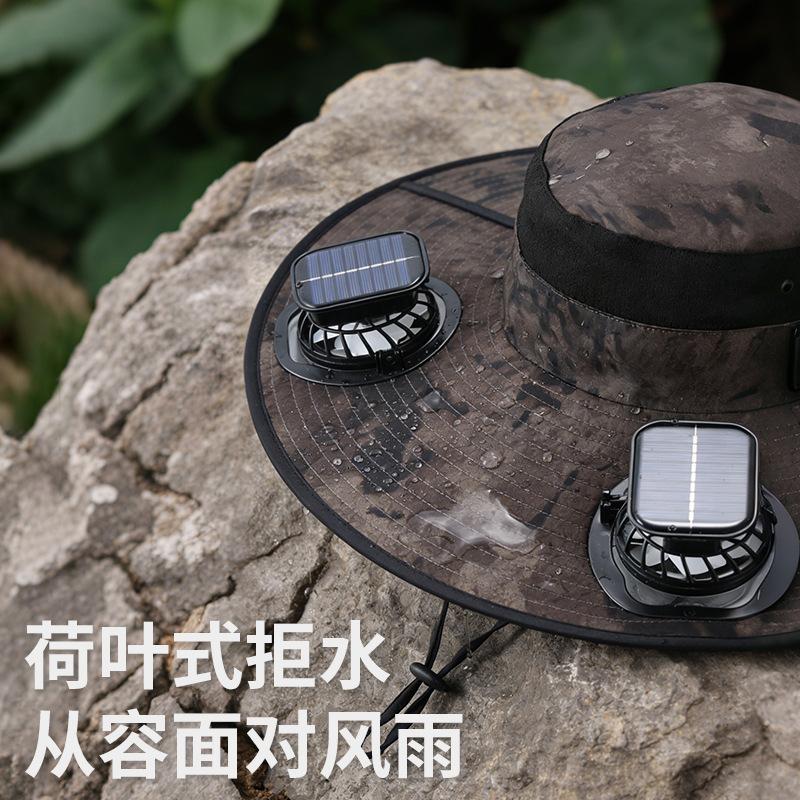 Solar fan hat high battery life silent men's summer outdoor mountaineering fishing hat large brim waterproof sunscreen hat Playing Card Fedora