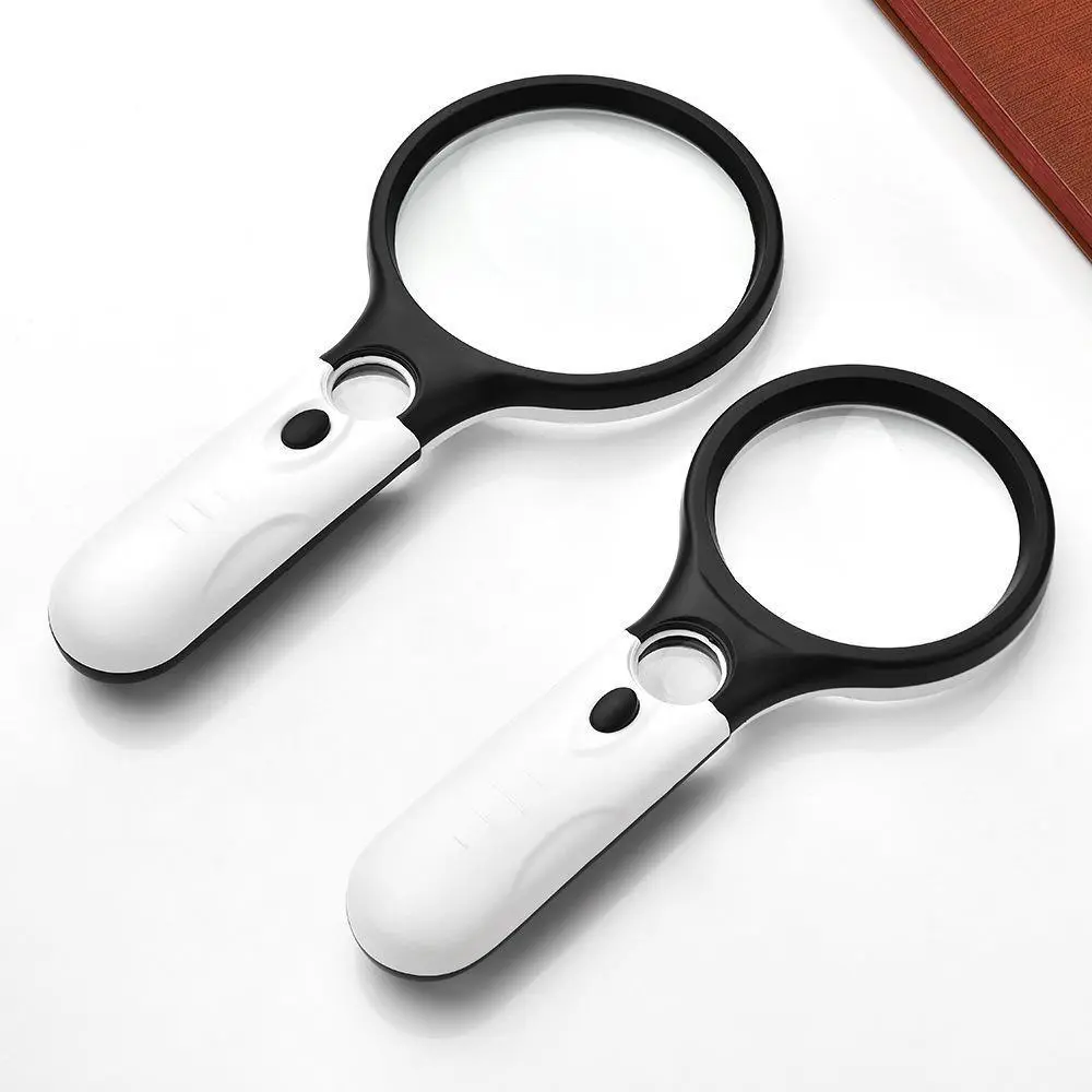 Handheld Lighted Magnifier with 3 LEDs and Dual Interchangeable Lenses, Portable Easy to Grip Work Accessory for Daily Reading, Crafts, and Inspection, Work Accessories, Battery Powered, Glass, Close Work