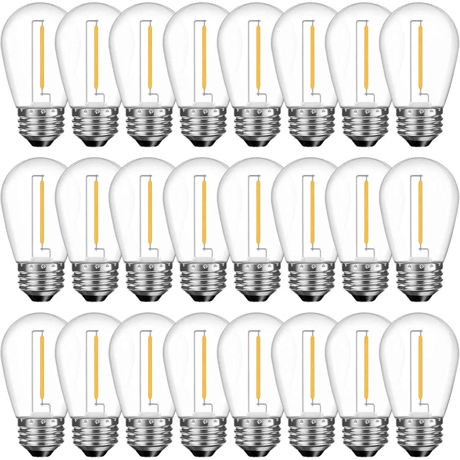 24 Pack Shatterproof S14 LED Replacement Bulbs for Outdoor String Lights, 1W Equivalent to 11W Incandescent Bulb, Soft White 2200K, Dimmable, E26 Regular Medium Screw Base
