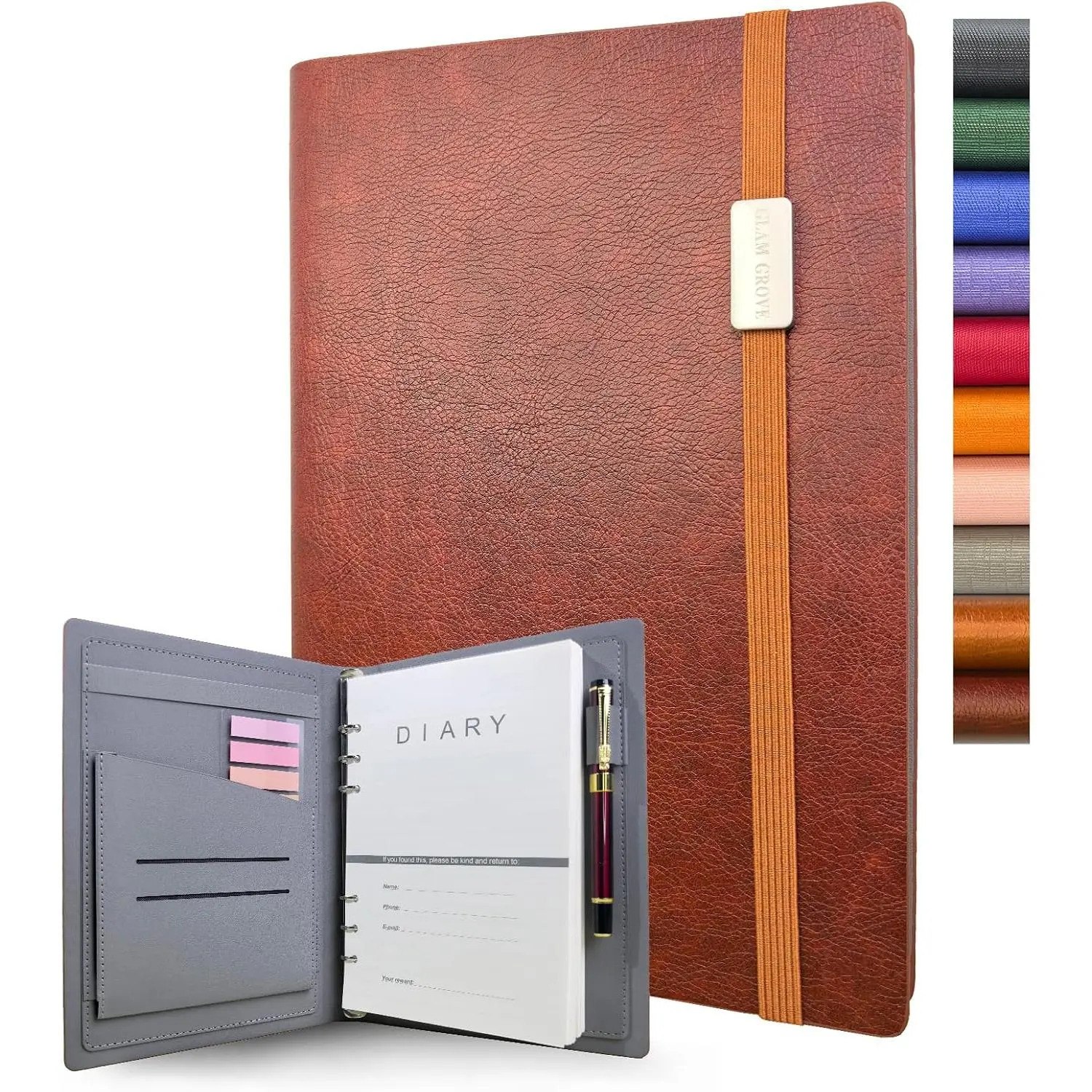A5 Binder with 6 Ring – Lined Leather Journal Notebook, Refillable Hardcover with Pen Loop, 160 Pages 100G Thick Paper for Work, Travel & School Writing (Red Brown)
