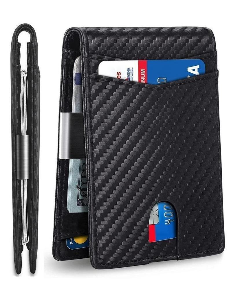 RFID Blocking Carbon Fiber Bifold Wallet - 2026 Minimalist Men's Wallet with Money Clip & Multiple Card Slots