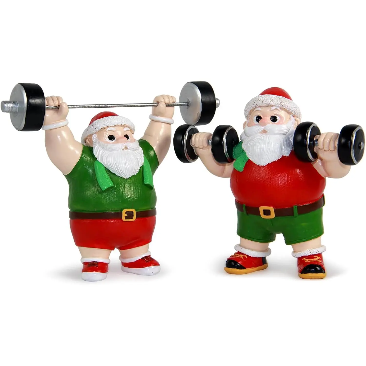 Christmas Figurines, 2 count Santa Claus Weightlifter Dumbbell Ornaments Bodybuilder Ornament  Santa Figurines for Xmas Decoration Christmas Party Supplies