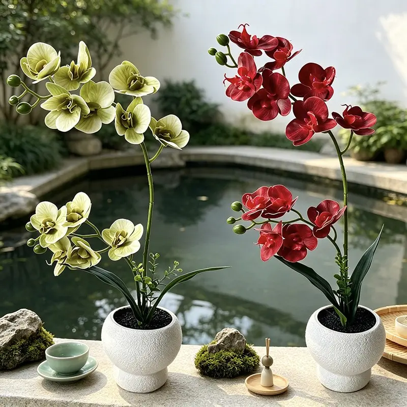 2 Pcs Artificial Orchid Plants, Realistic Indoor Decorative Flowers, Perfect for Home Office Lobby Gift, Elegant Decoration