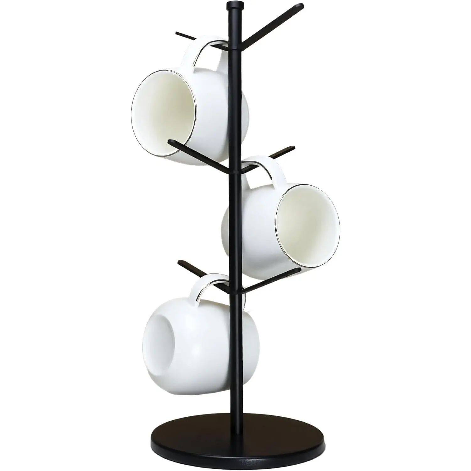 Premium Mug Tree, 6 Hooks Upgraded Stable Metal Mug Holder, Bamboo Base Coffee Mug Cup Rack for Counter Top, Mug Display, Home Storage and Cup Organizer, Black