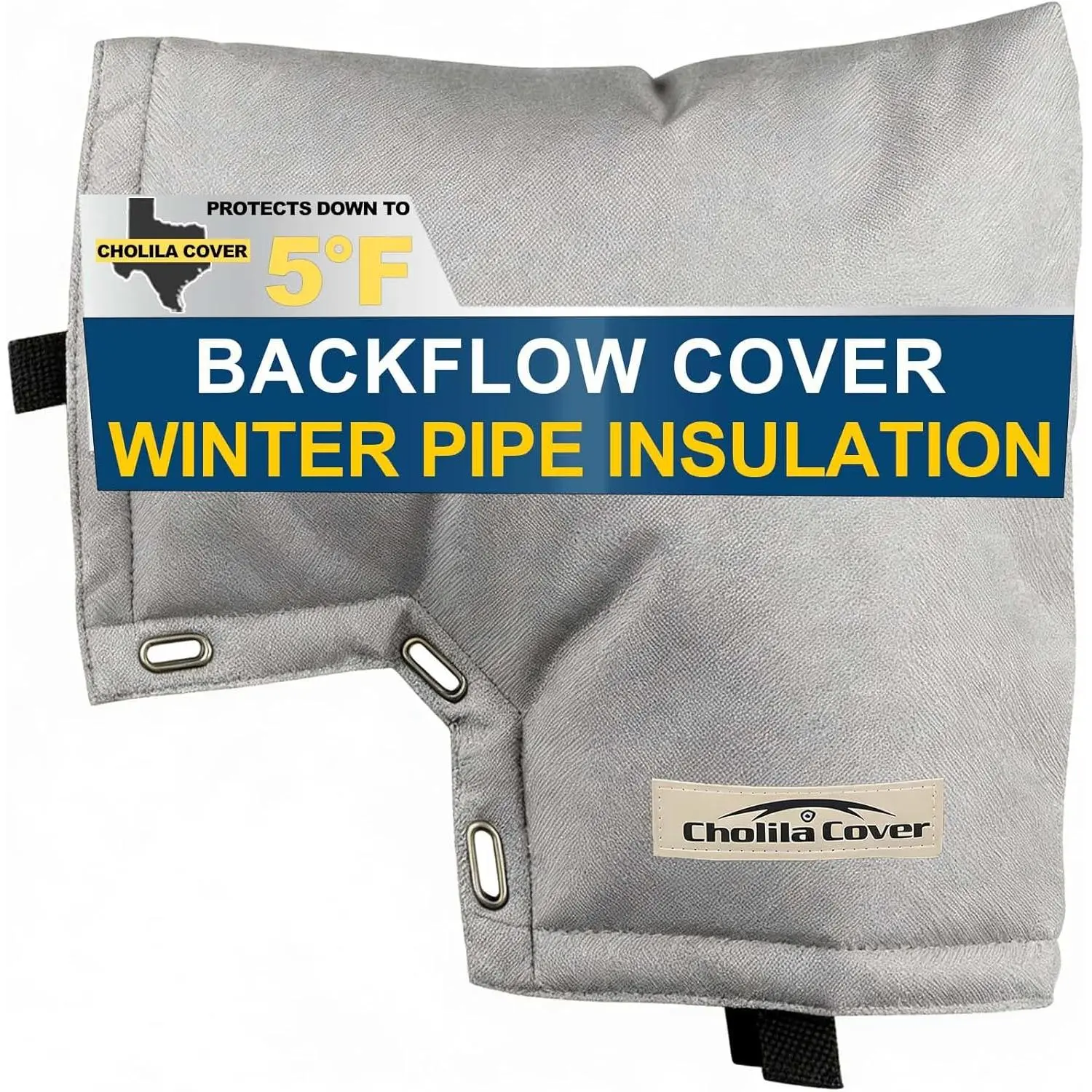 Insulated Pouch (5˚F) - 13" W x 12" H Backflow Preventer Cover for Outside Pressure Vacuum Breaker - Sprinkler Cover with Thick Layers Fabric - Grey