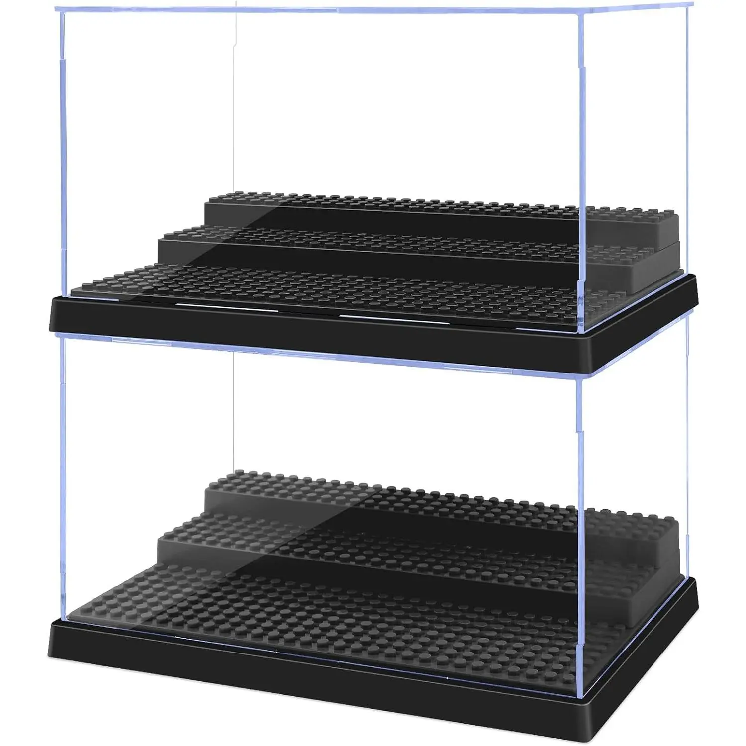 Display Cases for Minifigures, 2 Mini-Figure Display Boxes Fits for Block Figures, Minifigures Cases with 3 Removable Stands Fits for 95% Minifigs Characters and Lego People, L, Black