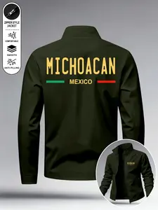 New Men's Versatile Lapel Jacket with Zipper Pockets, Mexican Michoacan Memorial Full-Zip Sport Jacket, Daily Commute, American Street Style
