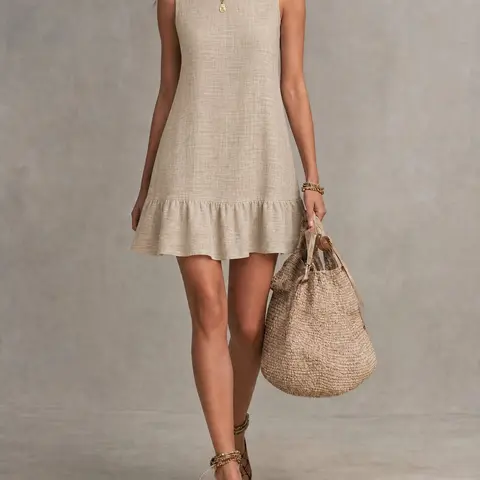 Women's Ruffle Hem Sleeveless Dress, Tie Back Cutout Casual Summer Dress, Lightweight, Comfortable and Stylish Design, Perfect for Daily Wear