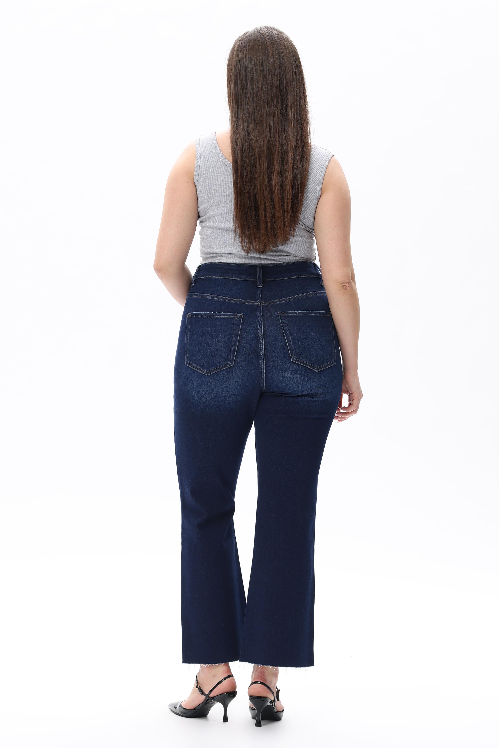 Retro Dark Wash Flare Jeans for Curvy Women, High Waisted Bootcut Cropped Denim |   Must-Have Streetwear