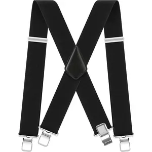Men's Heavy Duty 2 Inch Wide Elastic Work Suspenders Adjustable X-Back Braces with Extra Strong Clips