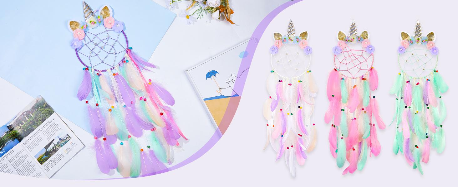 Dream Catchers  Unicorn Wall Decor for Girls Bedroom Flower Feather Wall Hanging Decoration
