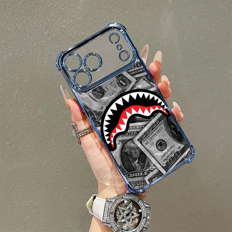 The new shark bite-patterned four-corner airbag anti-drop protection phone case. This is a transparent, casual-style soft TPU protective case, specially designed for iPhone 17 Pro Max, 16, 15, 14, 13, 12, 11, Pro, Plus, Max, Air models. Simple yet shock-p