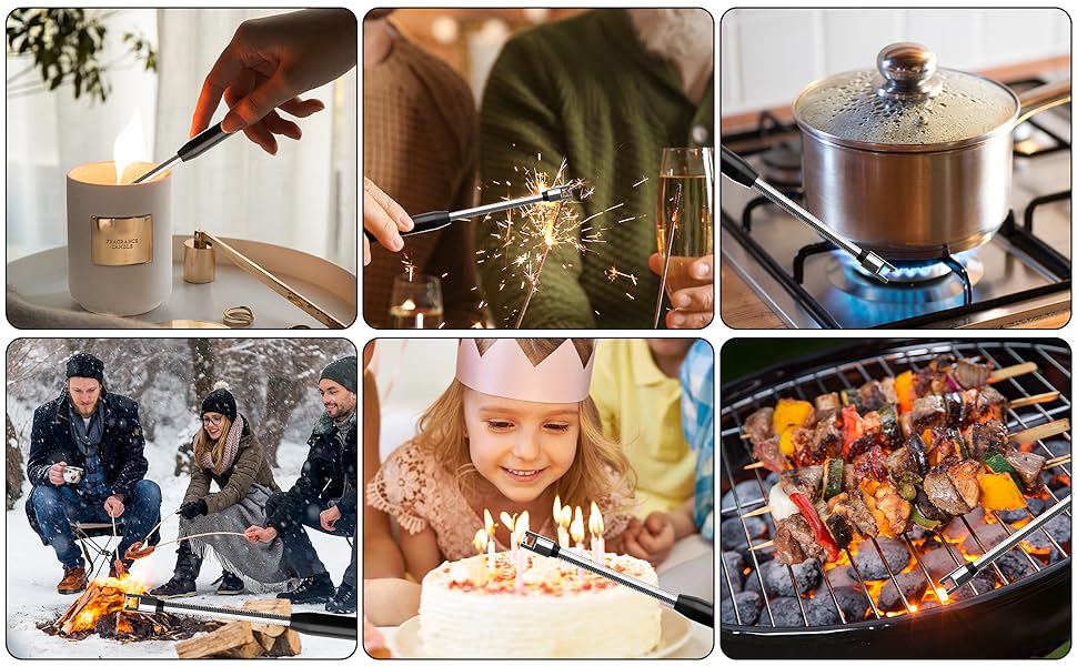 2-Pack Rechargeable Electric Candle Lighters, Flameless Windproof Long with 360° Flexible Neck and LED Display for Candles, Camping, BBQ & Fireplace(Black)