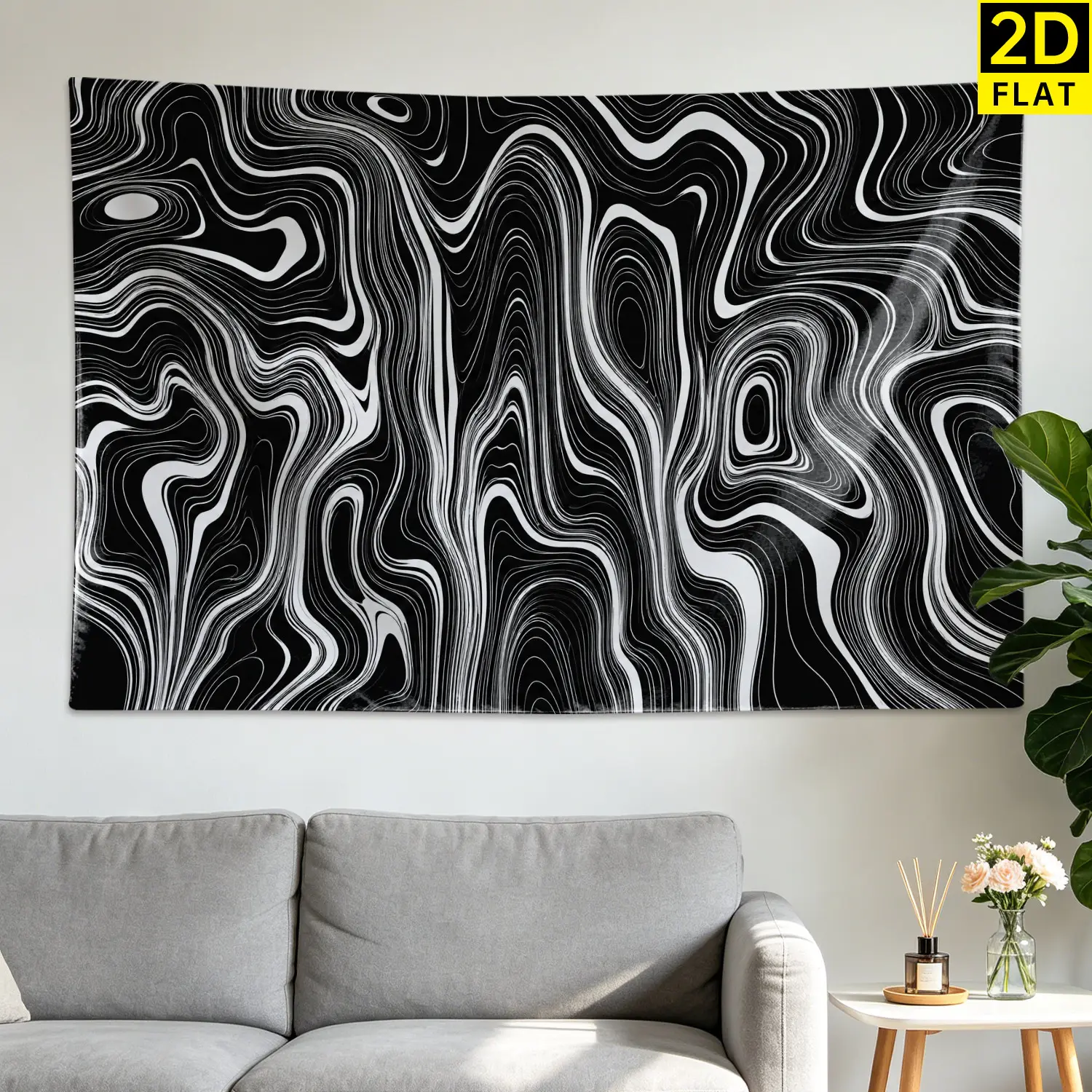 Black and White Abstract Marble Liquid Tapestry, Multi-Size Quick-Drying Hippie Chic Polyester Wall Decor, Large Horizontal Printed Hanging, No Installation Required, Gift Ideas for Living Room Bedroom