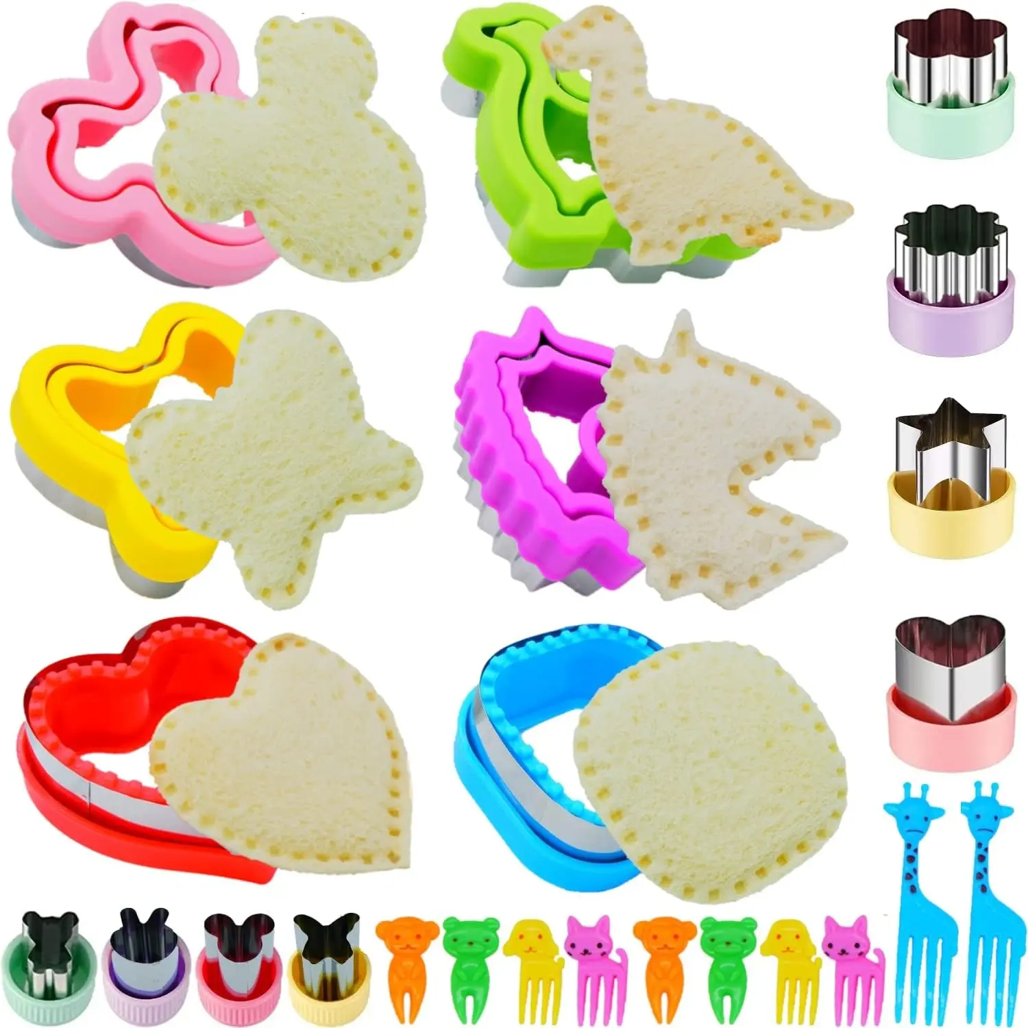 Uncrustable Sandwich Cutter, 24Pcs Sandwich Cutter and Sealer, Multiple Shapes Including Heart Star Unicorn Dino Butterfly, Ideal Lunch & Bento Box Accessories