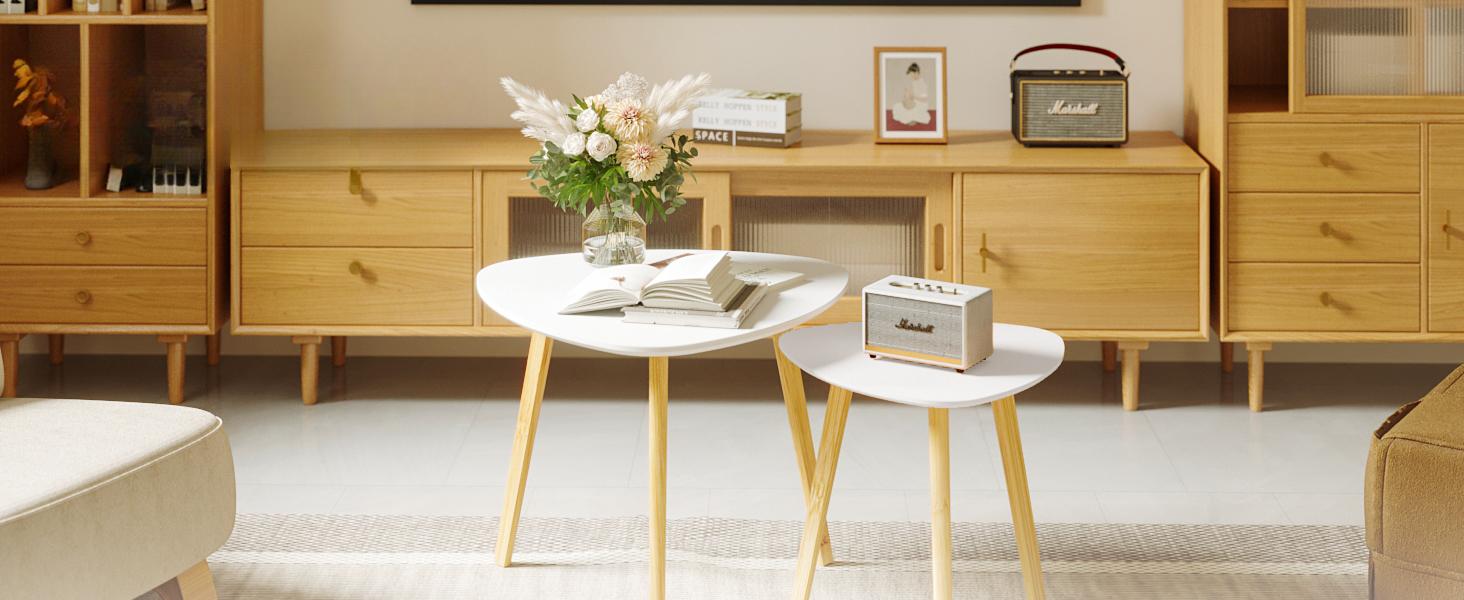 Nesting Triangle End Table,Set of 2 Side Table Modern Minimalist Coffee Table for Living Room, Balcony in White