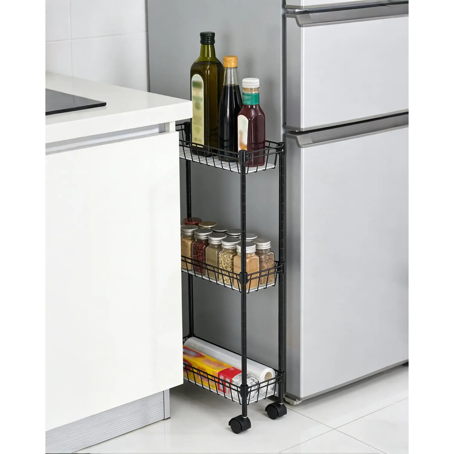 Garvee Space-Saving Slim Rolling Storage Cart – 3/4-Tier Metal Utility Organizer with Adjustable Baskets – Mobile Shelf Rack for Kitchen, Bathroom, Laundry, Office – Versatile, Sturdy, Easy to Move