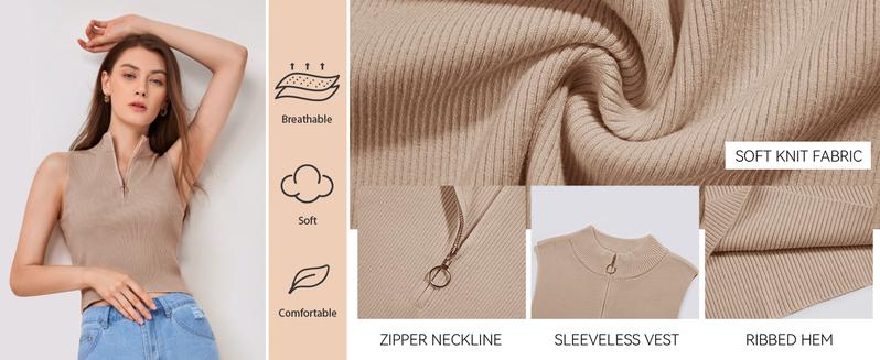 Saodimallsu Womens Summer Zipper Knit Crop Tops Going Out Sweater Tank Fashion Sexy Y2k Sleeveless Shirts