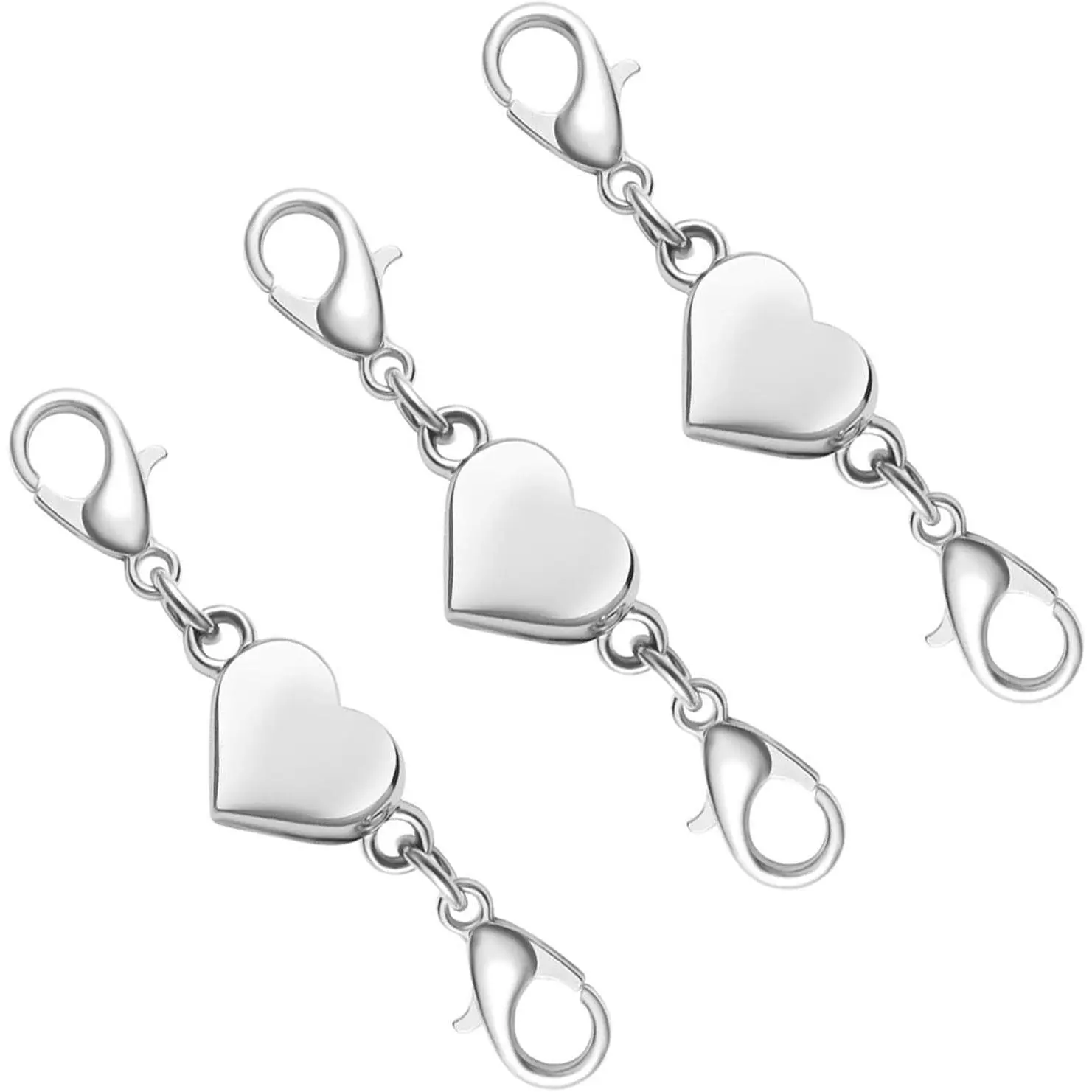 Heart  Clasp, Double Lobster Closure for Necklace Bracelet,  Making Connector (3 )