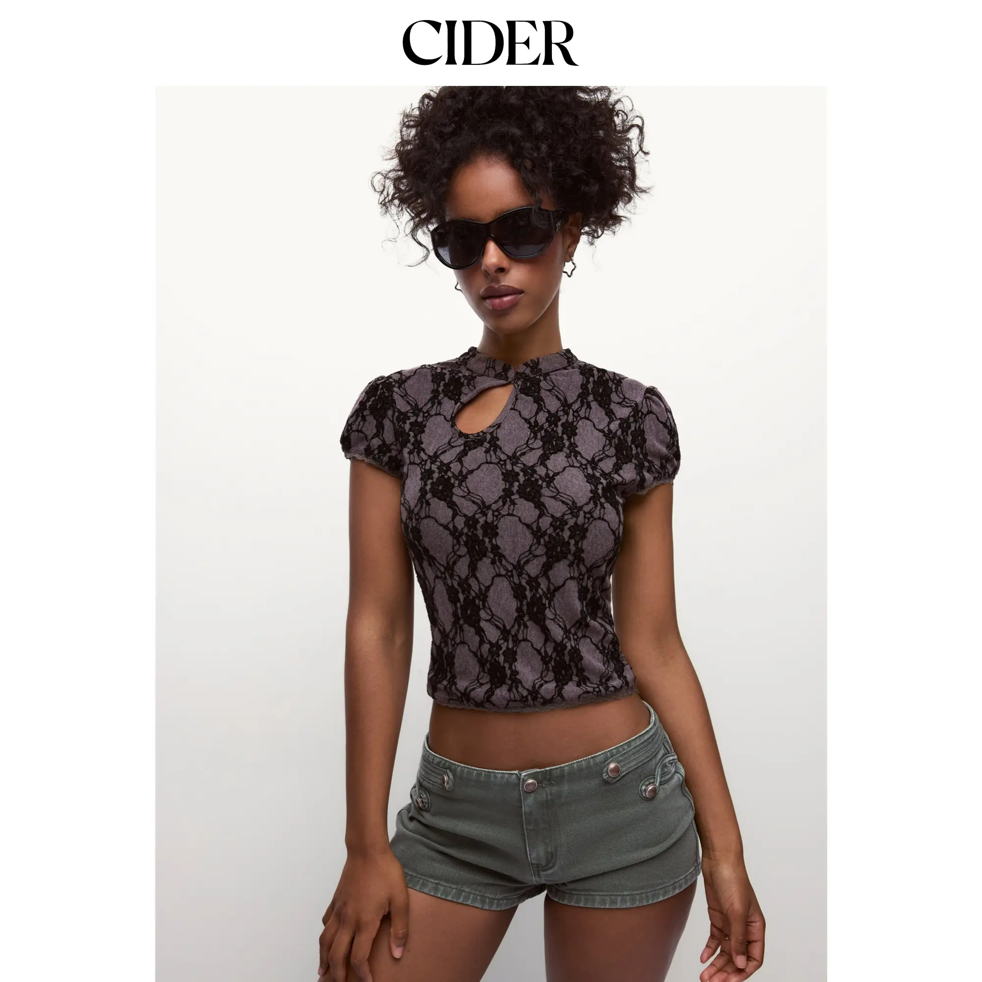 Cider In Memories Lace Cutout Top