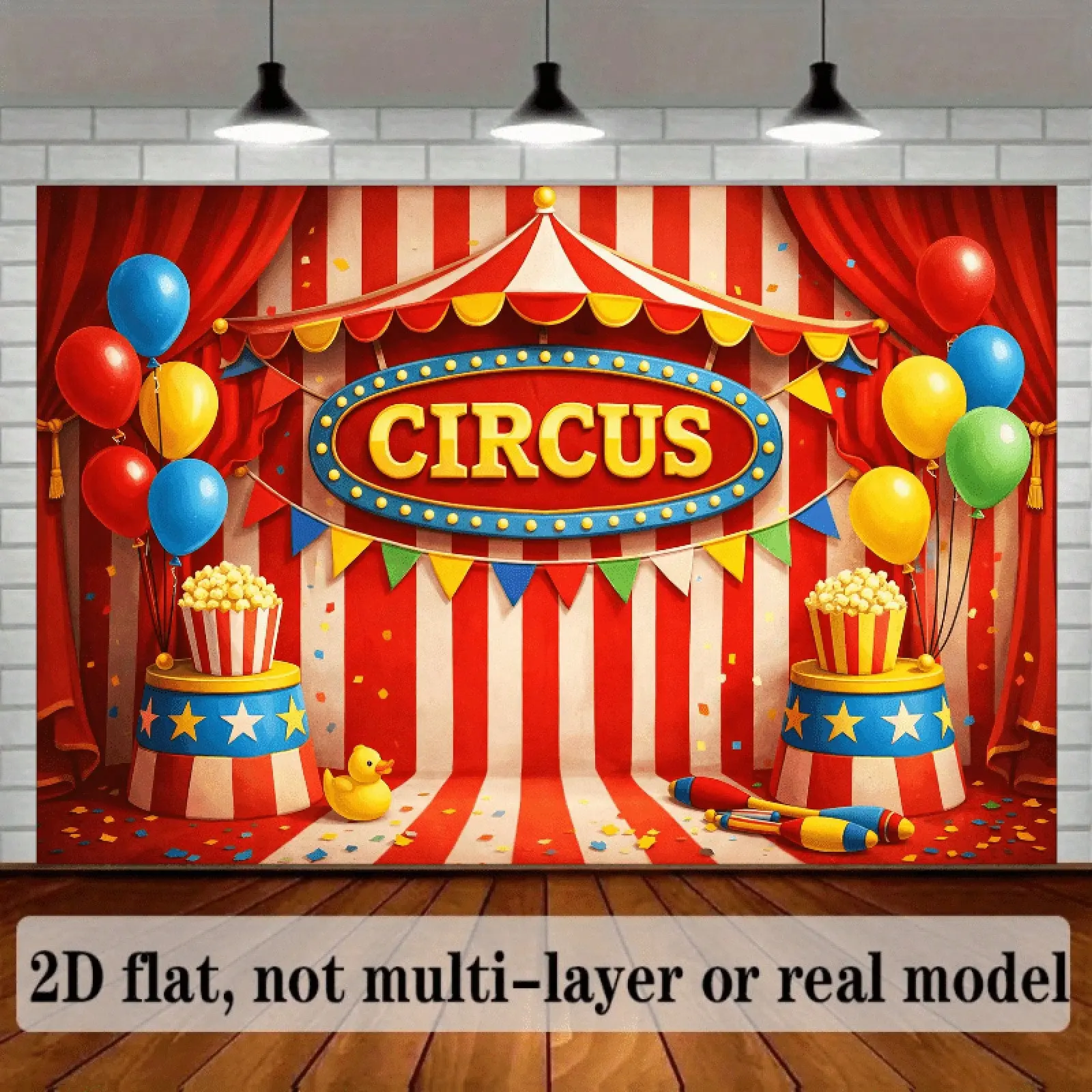 Circus-Themed Polyester Print Wall Tapestry Backdrop - Red & White Striped Tent, Balloons, Popcorn Buckets, CIRCUS Sign, Lightweight Banners for Birthday, Wedding Decor, Photo Booth Background - 2D Flat, No Power Required