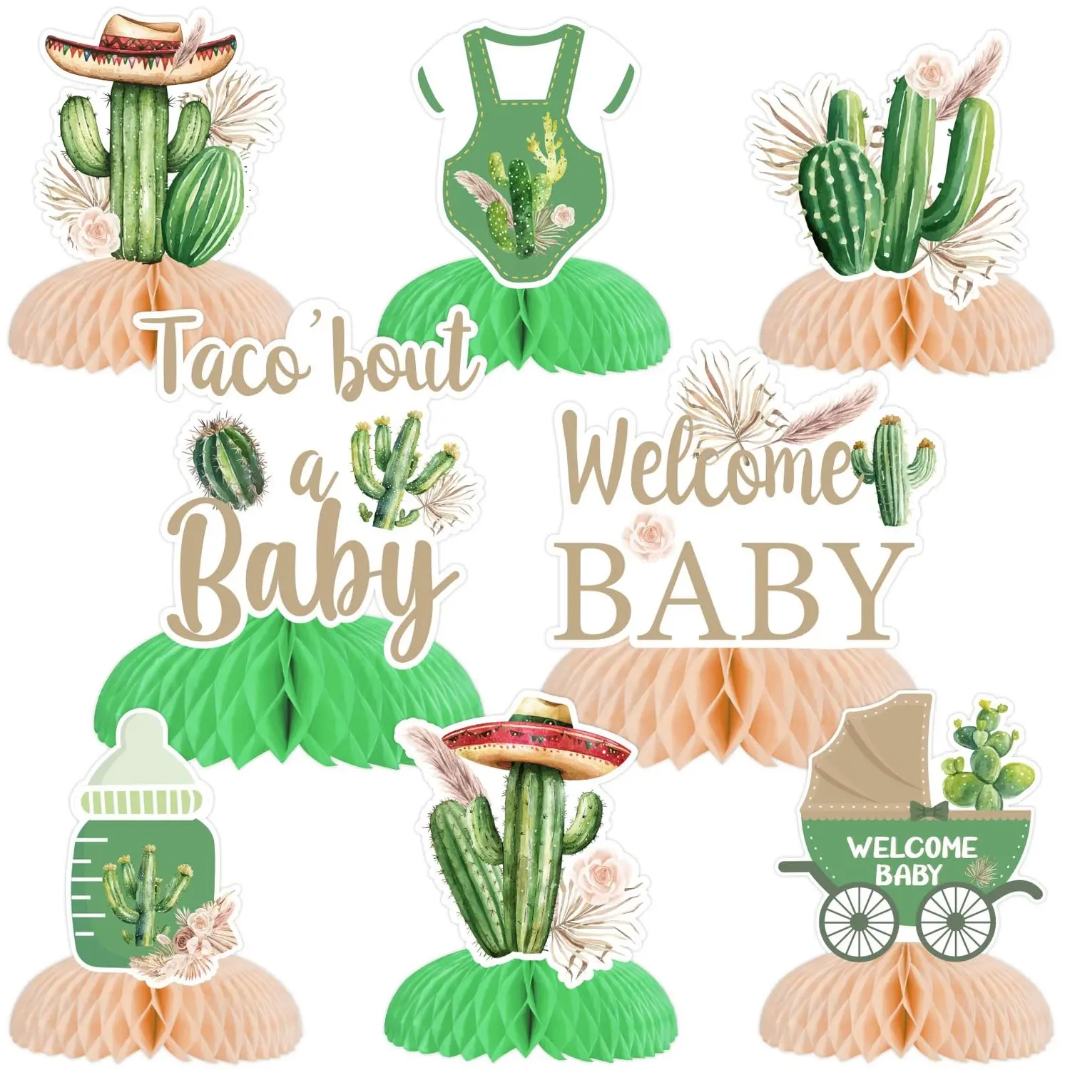 8Pcs Cactus Baby Shower Honeycomb Centerpieces Mexican Fiesta Succulent Table Centerpieces Taco Bout A Baby Decor Cinco De Mayo Baby Shower Bloom Party Floral Cactus Decorations
