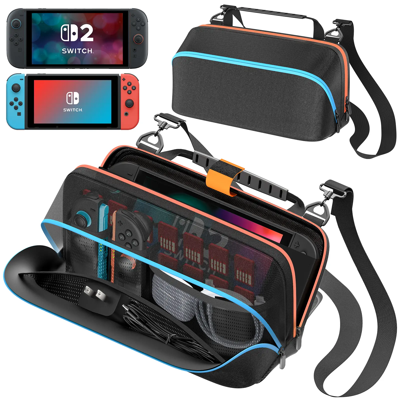 Sling Bag for Nintendo Switch 2 (2025)/SW OLED/SW Original, Switch 2 Crossbody Bag Hold Joycon 1/2 &AC Adapte &14 Game Card Slots &Other Accessories, Portable Switch 2 Travel Carrying bag for Storage, Multi Functional Bag, Multifunctional Crossbody
