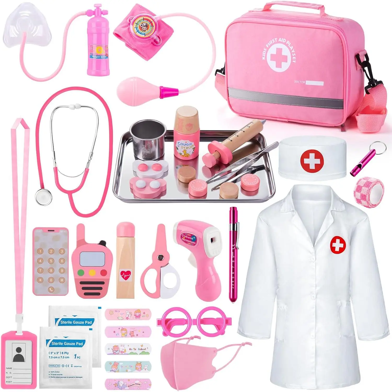 Doctor Kit for Girls, 34 Pcs Doctor kit for Toddlers 3-5 with Medical Storage Bag & Real Stethoscope Pretend Play Doctor Set, Doctor Play Gift for Kids Toddlers Role Play
