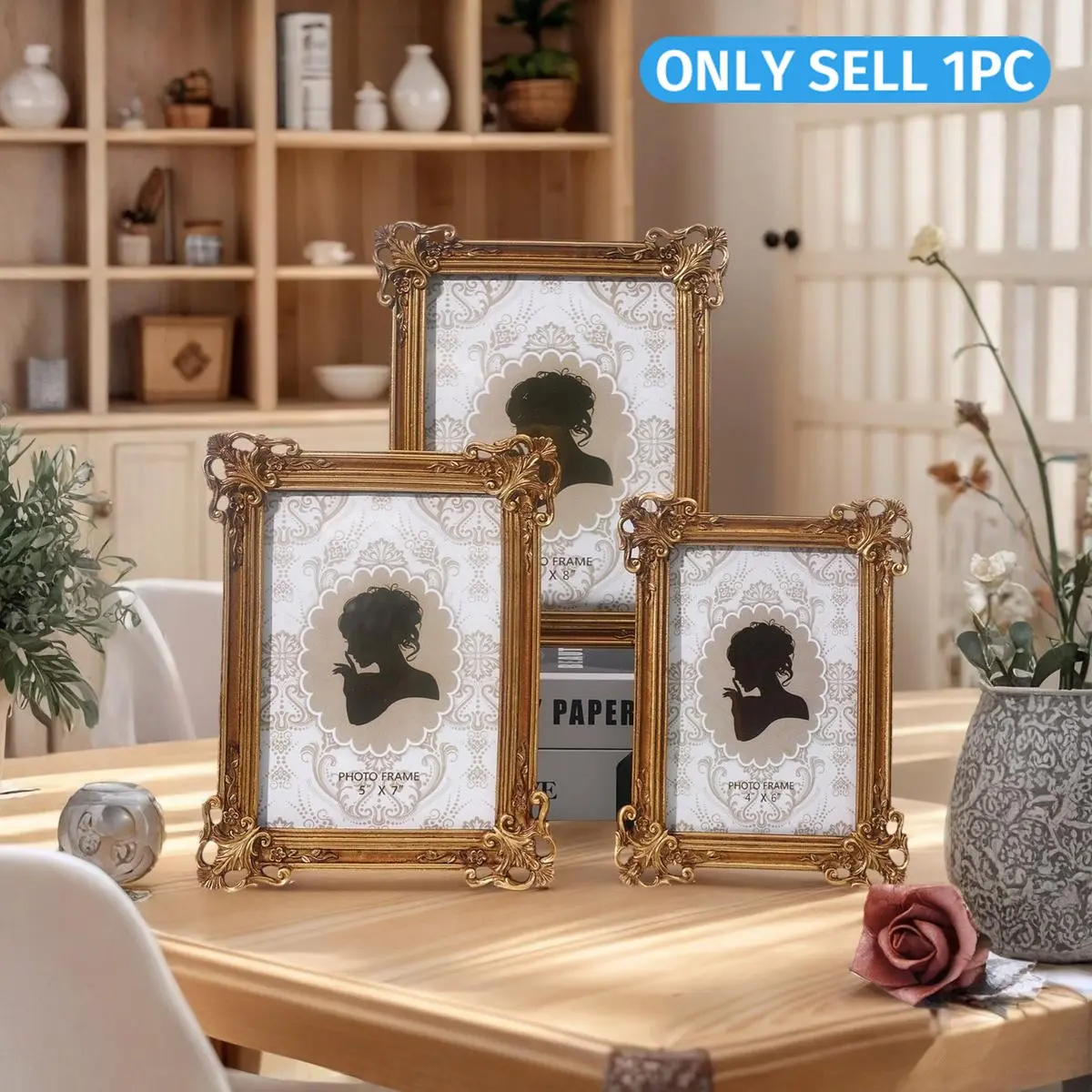 European Vintage Pattern Decorative Picture Frame, High Quality Frame, Sturdy Frame Design, Resin Material, Home Desktop Decoration, Photo Display and Photography Prop, Vintage Square Frame, Durable Sturdy Frame, Vintage Picture Frames