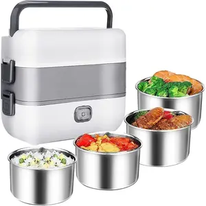 Self Cooking Electric Box, Mini Rice Cooker, 2 4 Stainless Steamer Food Insulation Box for Home Office Dormitory Travel Cook Raw Food, 2L/110V/200W
