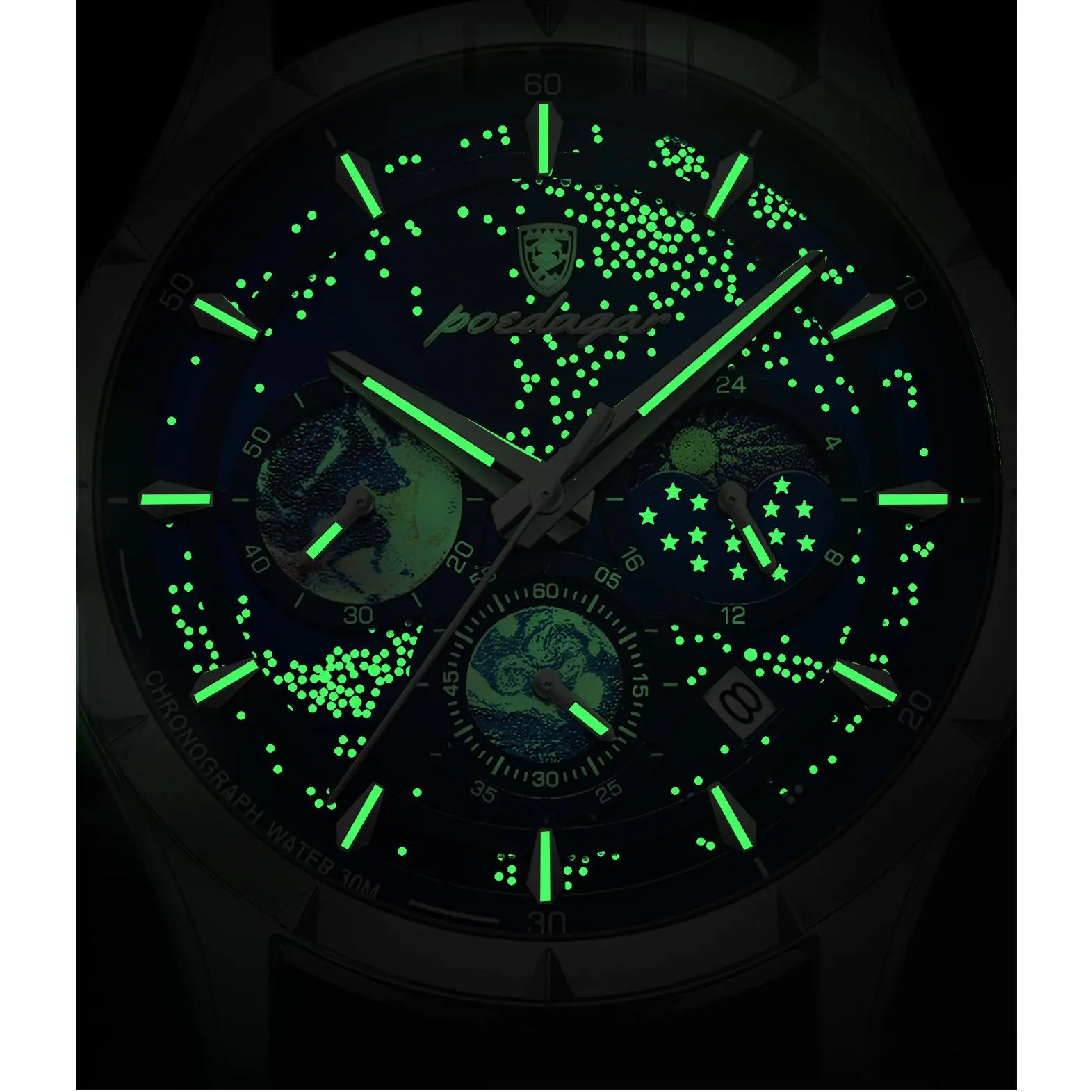 Men's Ultra-Slim Sports Watch - 42mm Chronograph Quartz Watch, Onion Crown, Luminous Moon Phase, Tachymeter, 50M Water Resistant, Stainless Steel Band, Round Face Men's Ultra-Slim Sports Watch - 42mm Chronograph Quartz Watch, Onion Crown, Luminous Moon Phase, Tachymeter, 50M Water Resistant, Stainless Steel Band, Round Face