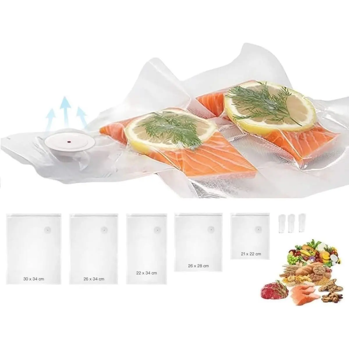 Leakproof Synthetic Multi-Size Vacuum Sealer Bags, 20-Count Set with 5 Sizes, Preserves Food for Kitchen Food Preservation