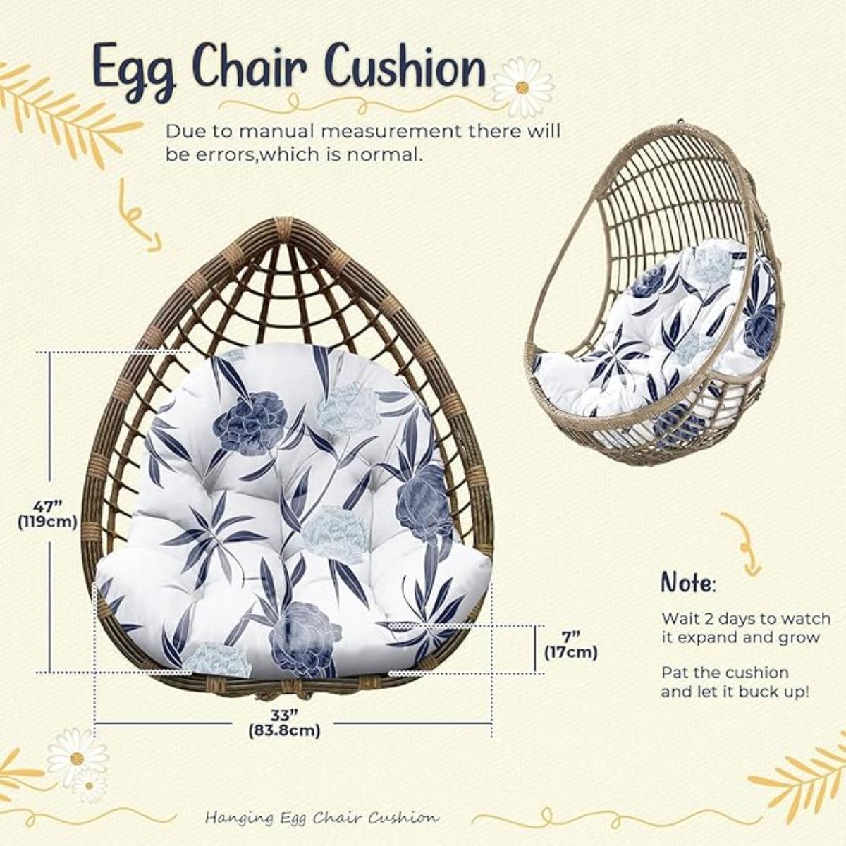 Waterproof Egg Chair Cushion Replacement Outdoor Hanging Chair Cushion 47x35x7 Inches Thicken Egg Chair Cushions with Ties