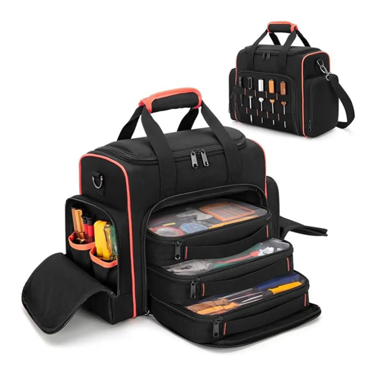 Multi-Compartment Electrician Tool Bag with Shoulder Strap - Durable Oxford Cloth Organizer, Tough Built Toolkit for Hardware Storage, Zipper-Closed Crossbody Hand Carry Bag, Durable Organizer