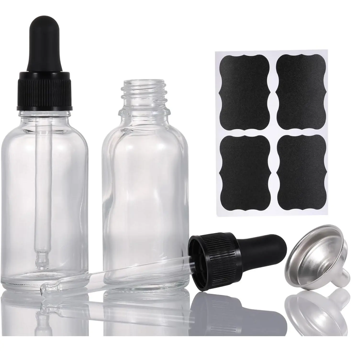 Glass Dropper Bottle,30ml Pack of 2, Small Glass Bottles with Stainless Steel Funnel 4 Labels  for Travel Essential Oil Perfume and Other Liquid Storage Tincture Bottles