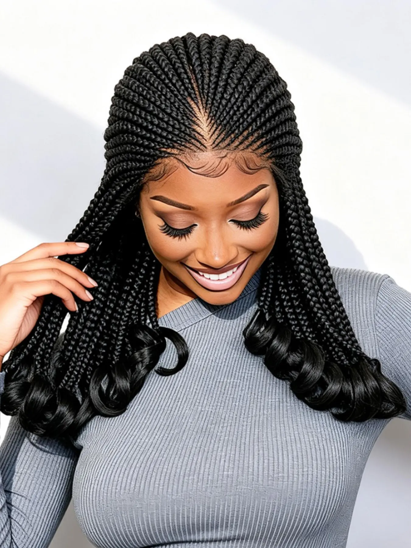 Fashion Medium-Length Braided Wigs, Transparent High-Definition Lace Front, Soft Curly Tips, Realistic Scalp Lightweight Wig, Ideal for Daily Parties, Braided Synthetic Wig