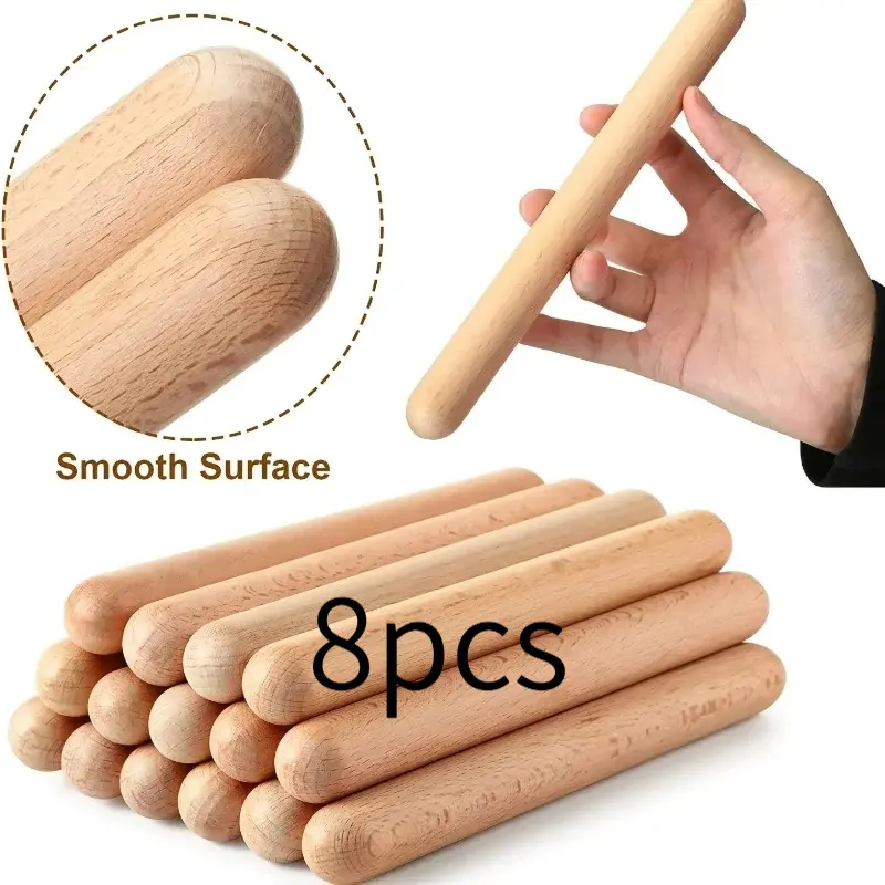 8PCS Unfinished Natural Wood Rhythm Sticks, 8 Inch Smooth Light Color Craft Sticks for Classroom Percussion Instruments, Music