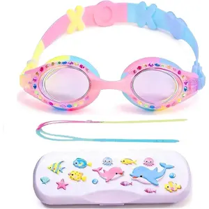 Girls Swim Goggles 4-12 Rhinestone&Cartoon Anti-Fog UV Protection | Bling & Characters Designs | No Leak Seal | Easy-Adjust Strap |  Hard Case |  for Pool, Beach & Fun