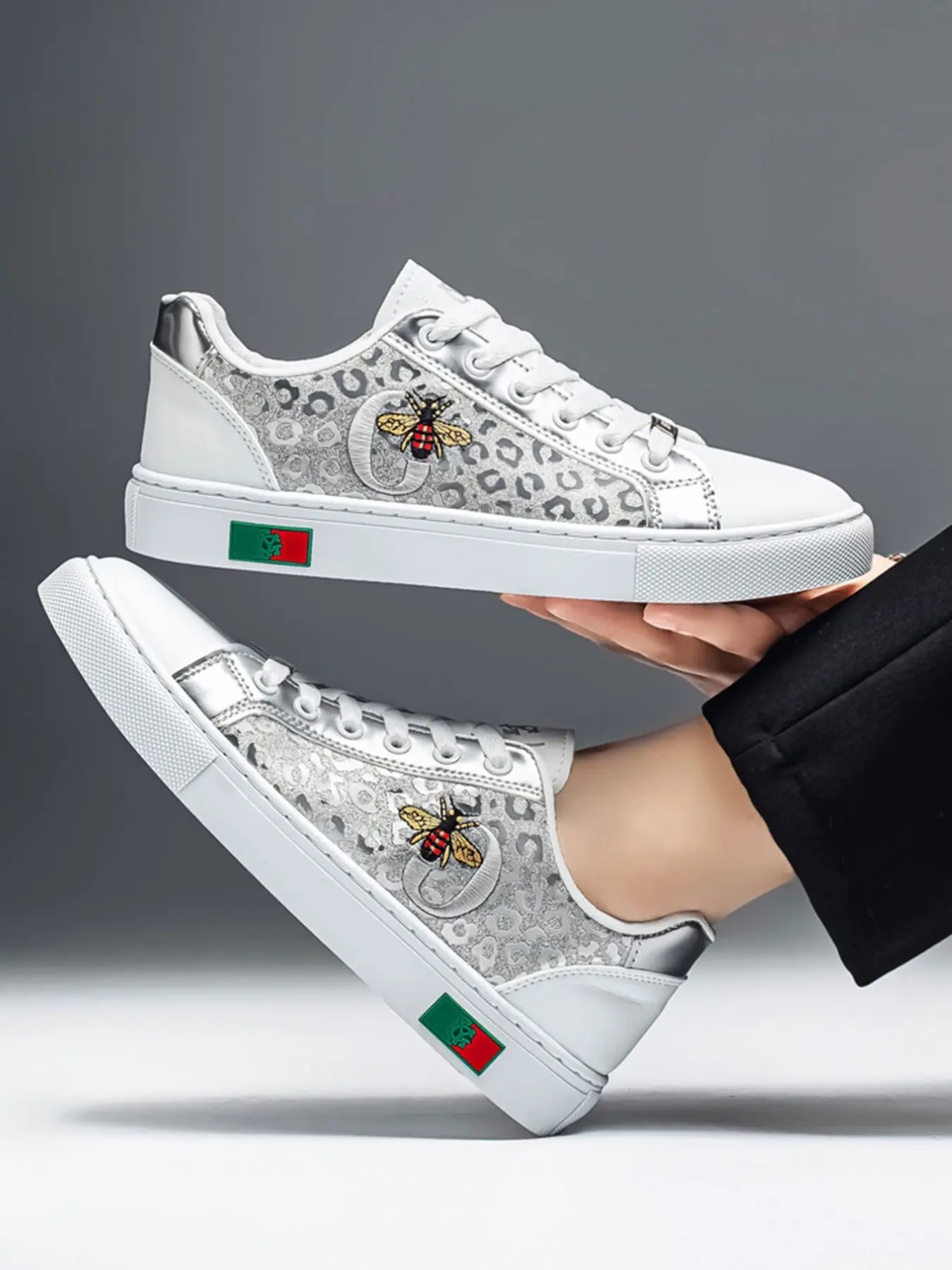 Men's Leather Panel Shoes, Casual Korean Style Fashionable Versatile Sneakers, Versatile Sports Shoes, Trendy and Comfortable Footwear for Men