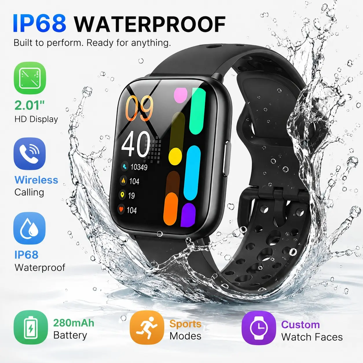Smart Watch with Sports Monitoring, Activity Tracker, Body Monitoring, Women's Cycle Tracking, Bluetooth-compatible Connectivity, Long Battery Life