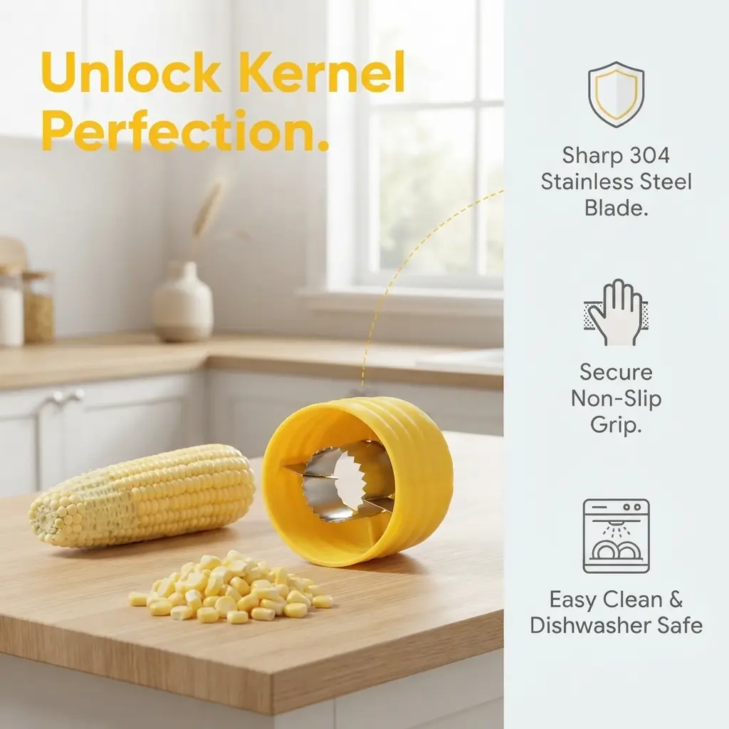Stainless Steel Corn Kernel Stripper Handheld Corn Sheller with Collection Cup Household Kitchen Gadget for Quick Food Prep Corn Cutting Tool for Home Cooking Daily Use Easy to Clean Efficient Corn Peeling Tool for Busy Home Cooks