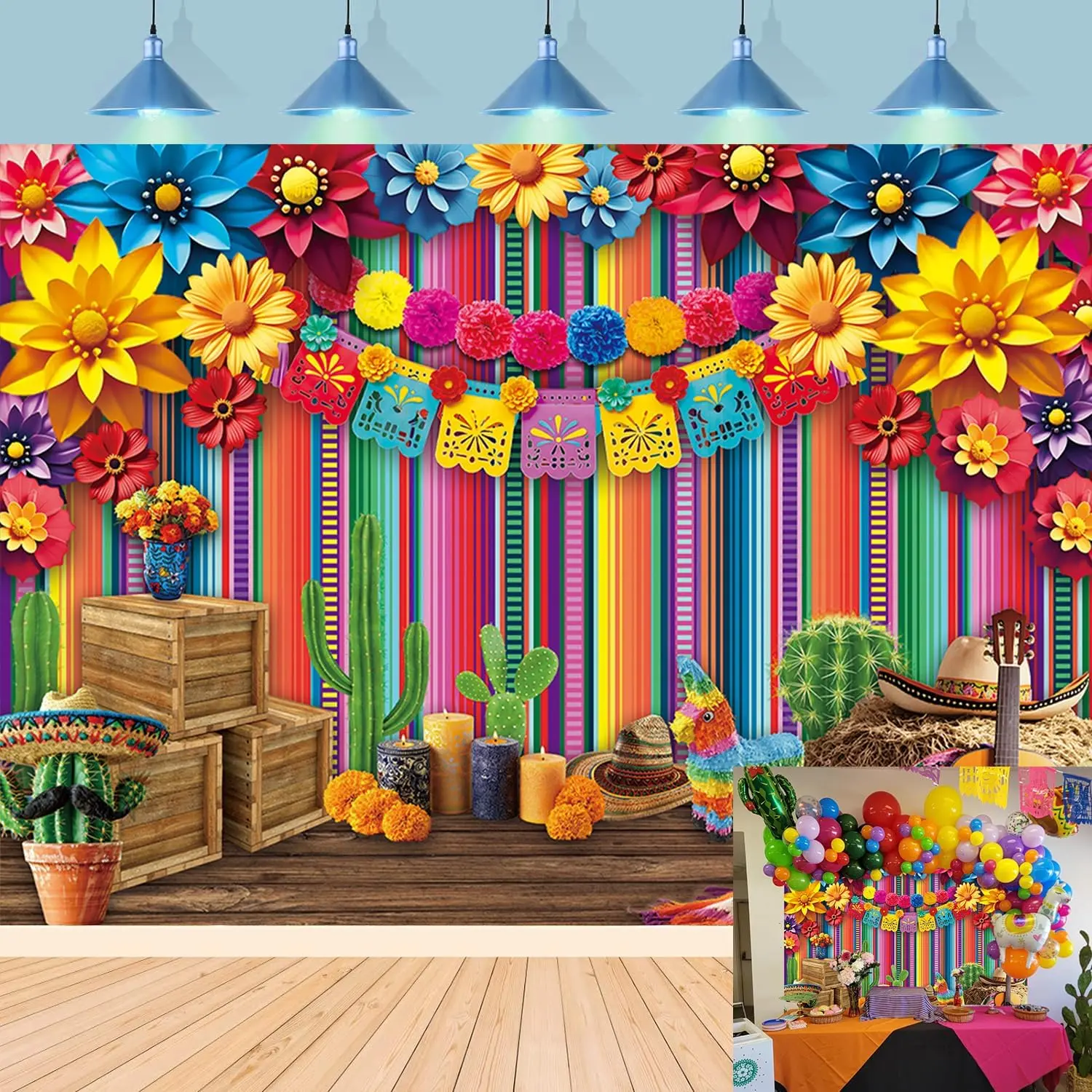 Mexican Fiesta Backdrop Mexico Cinco De Mayo Colorful Striped Paper  Photography Background Fiesta Carnival Birthday Party Decoration Banner Photo Props (7x5FT)