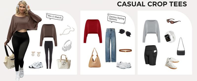 Womens Off The Shoulder Cropped Tops Batwing Long Sleeve Loose Fit Summer Boat Neck Workout T Shirts