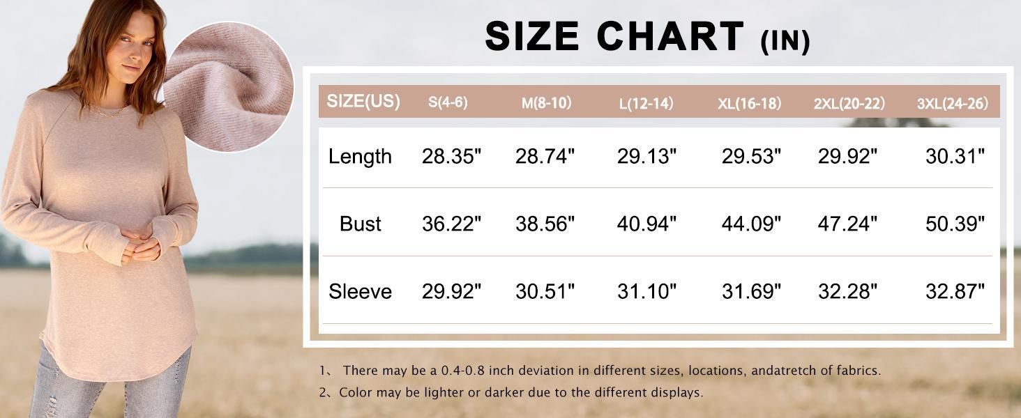 WIHOLL Womens Tunic Tops to Wear with Leggings Long Sleeve Thumb Hole Shirts Crew Neck Curved Hem