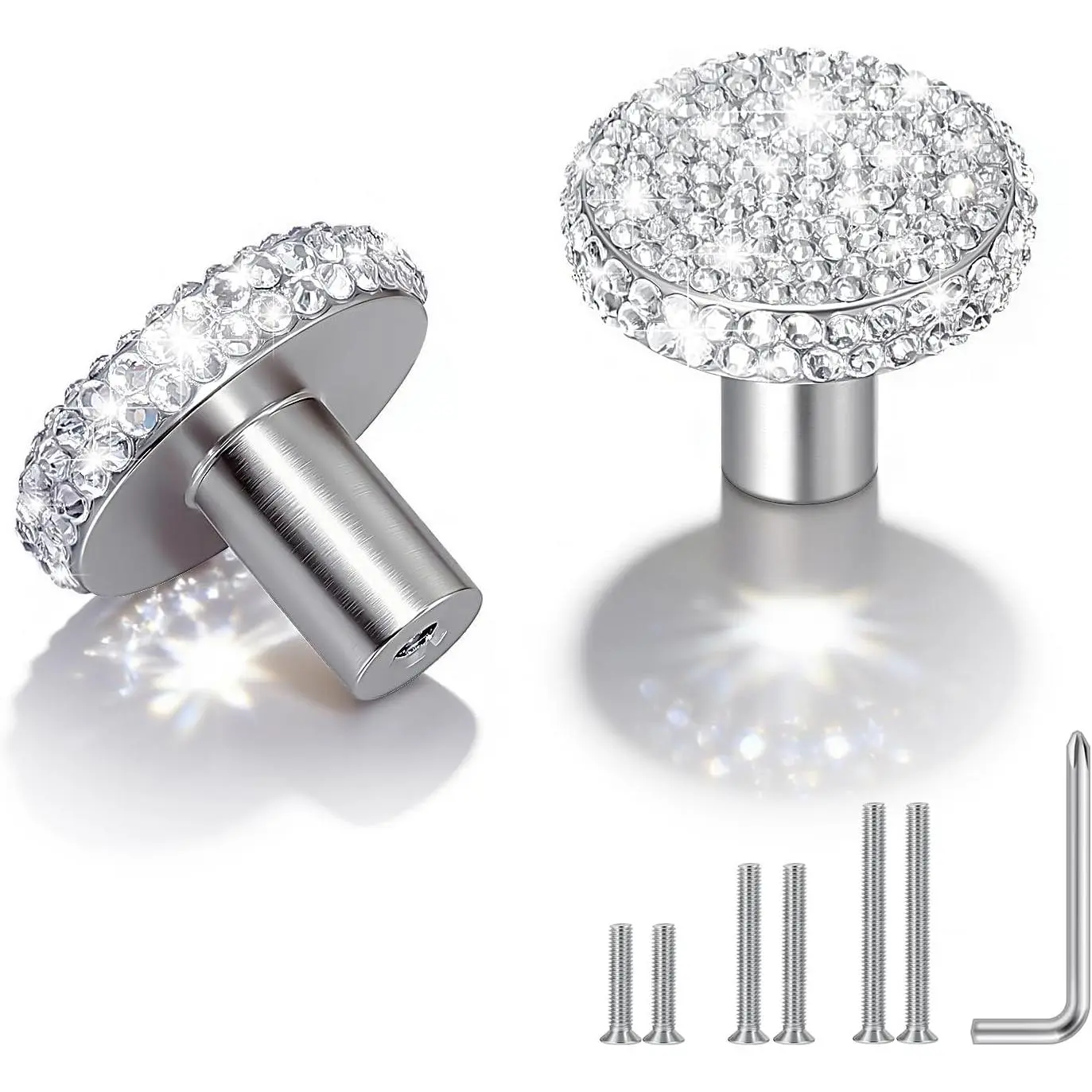 2pack Bling Kitchen Cabinet Knobs  Rhinestone Dresser Pulls Aesthetic Luxury Bathroom Cabinet Drawer Closet Door Knobs (Cylinder 1.96in White)