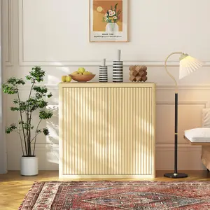 Fathersdaygift Summervibes Flash sale home items 46.7" Sideboard Buffet Cabinet with Storage, Wooden Fluted Storage Cabinet Sideboard with Adjustable Shelves and 3 Doors, Wood Accent Credenza Coffee Bar Table for Kitchen Living Room
