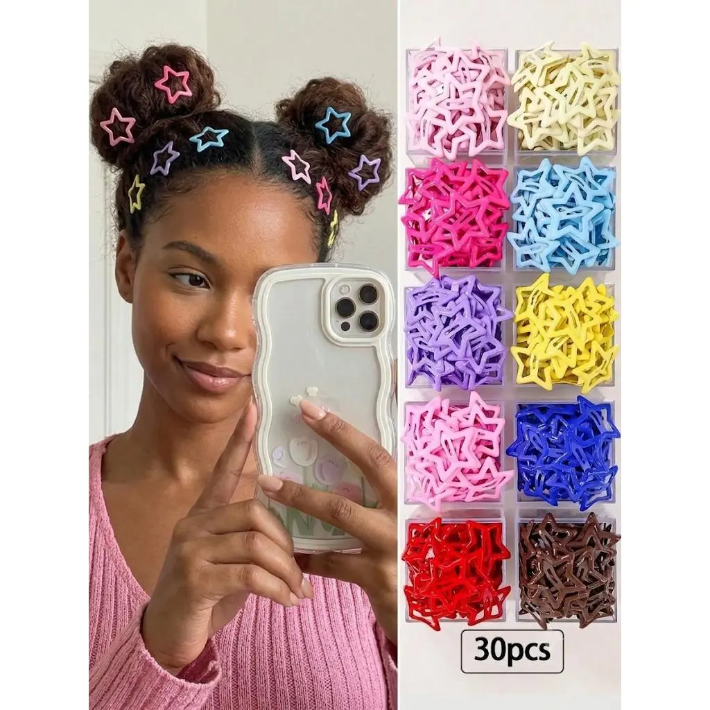 30-Piece Colorful Dopamine Hair Accessory Set, Fashion Hair Accessories, Sparkling Star Hair Clips, Cute Princess Flat Hair Clips for Daily Wear and School tiktokshopbacktoschool